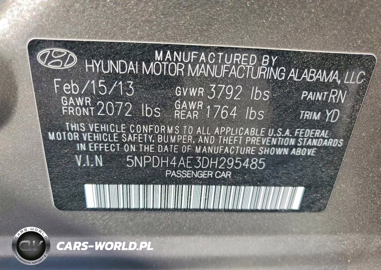 2013 Hyundai Elantra Limited VIN:5NPDH4AE3DH295485 - 12