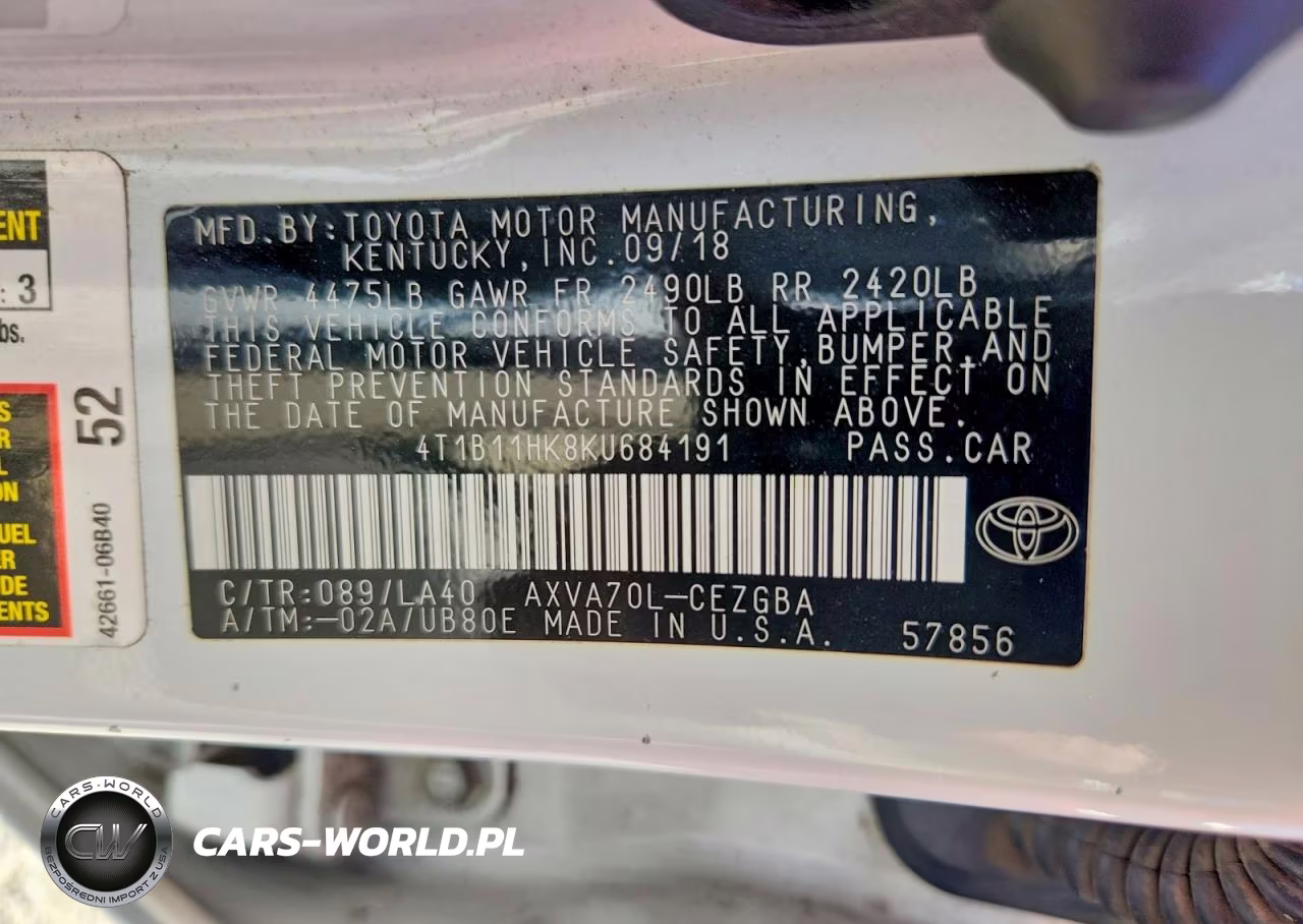 2019 Toyota Camry Xle VIN:4T1B11HK8KU684191 - 12
