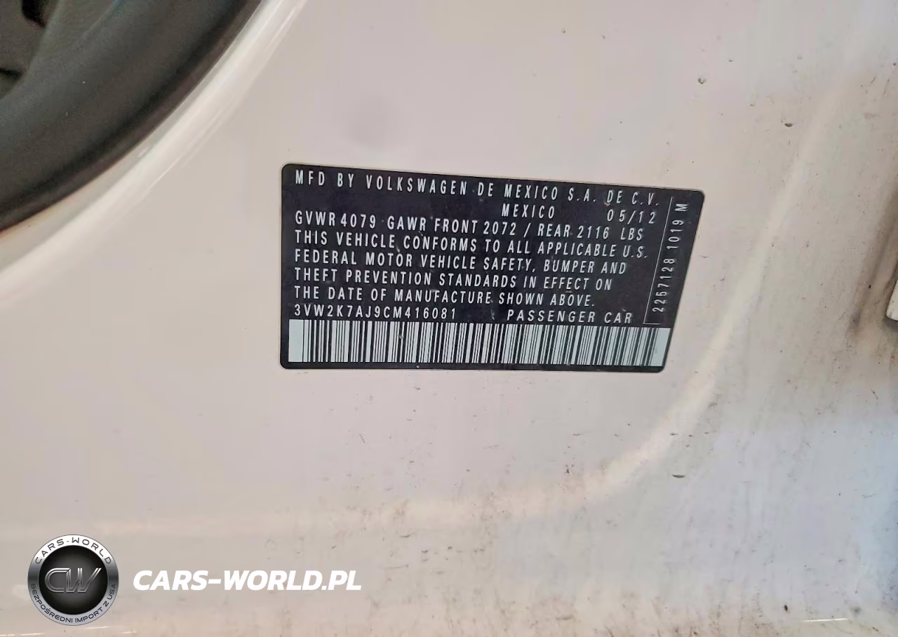 2012 Volkswagen Jetta Base VIN:3VW2K7AJ9CM416081 - 12