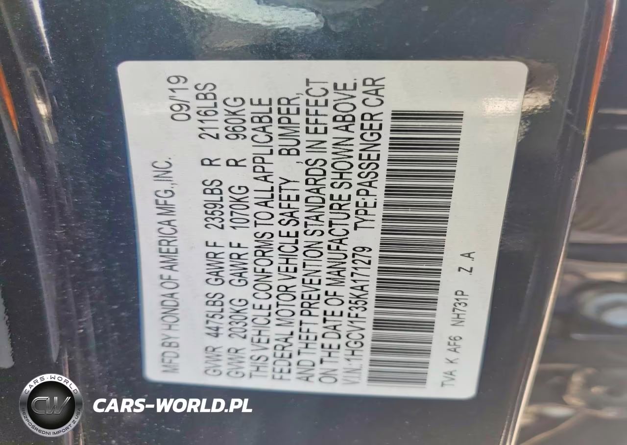 2019 Honda Accord Sport VIN:1HGCV1F35KA171279 - 13
