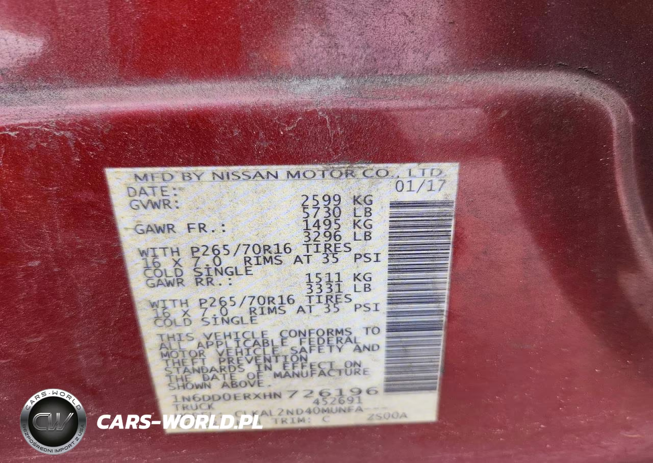 2017 Nissan Frontier Sv VIN:1N6DD0ERXHN726196 - 12