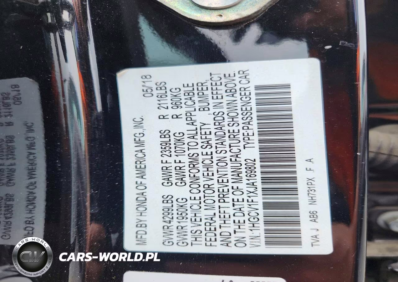 2018 Honda Accord Lx VIN:1HGCV1F1XJA169802 - 12