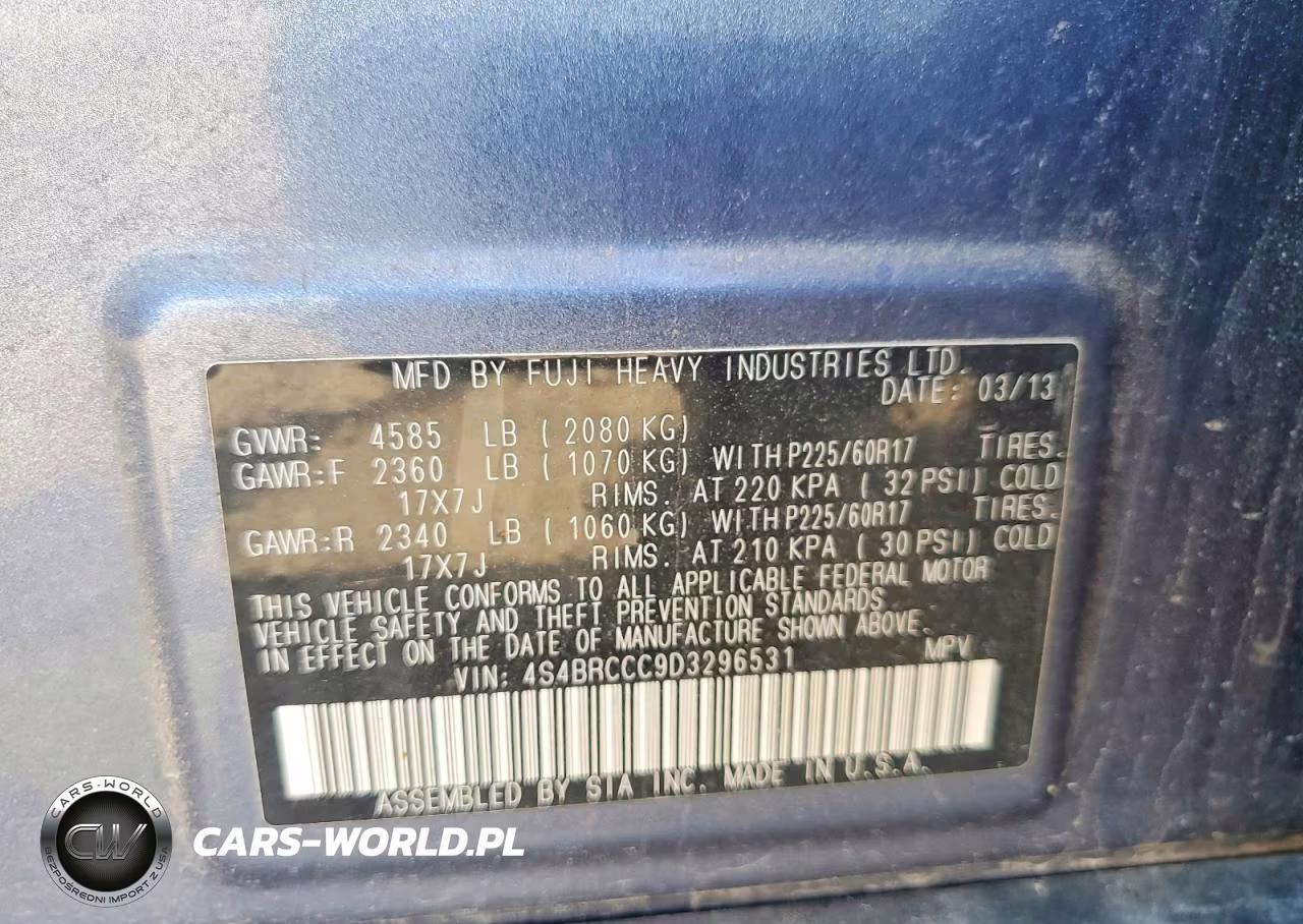 2013 Subaru Outback 2.5I Premium VIN:4S4BRCCC9D3296531 - 13