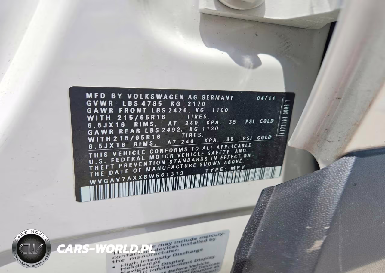 2011 Volkswagen Tiguan S VIN:WVGAV7AXXBW561313 - 13