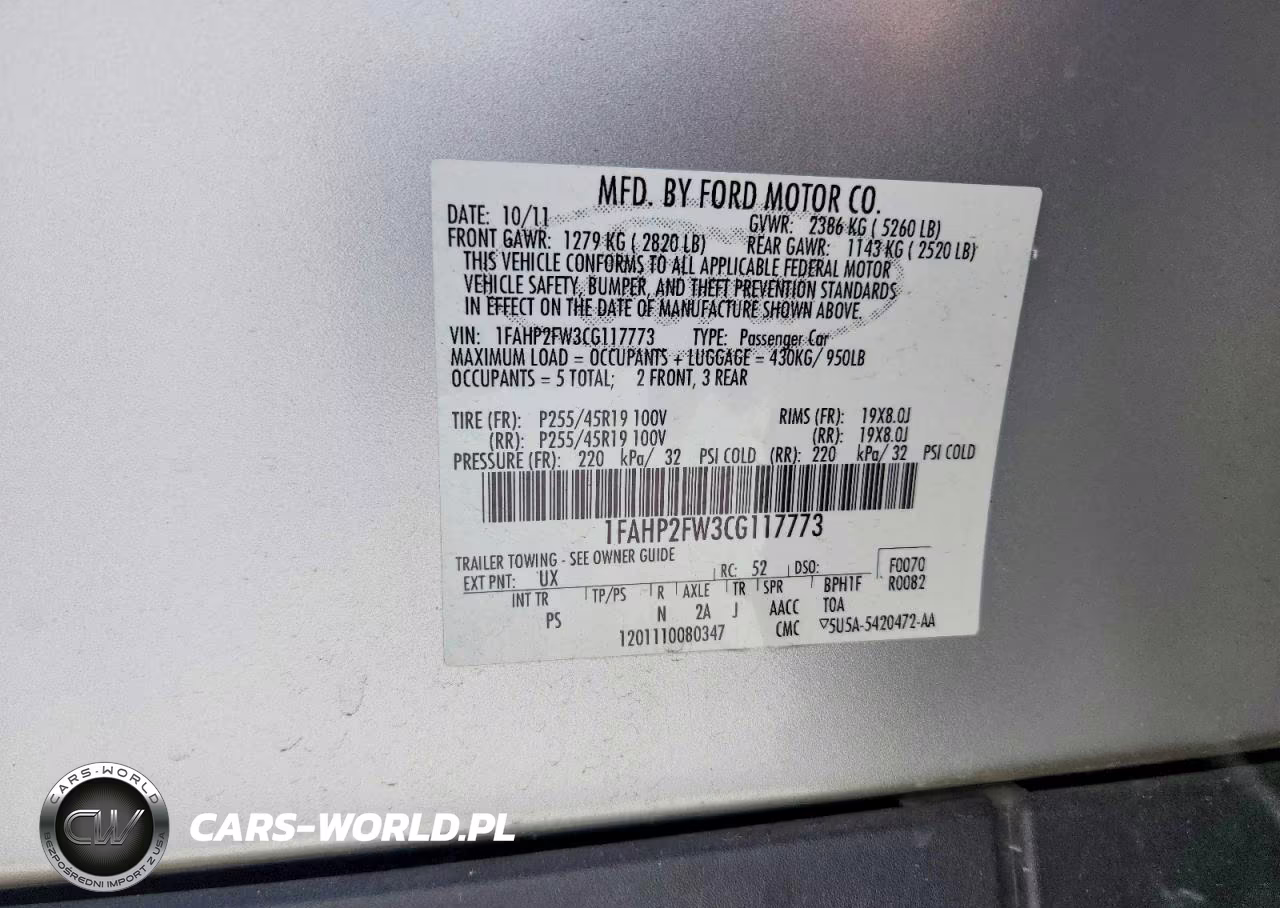 2012 Ford Taurus Limited VIN:1FAHP2FW3CG117773 - 12