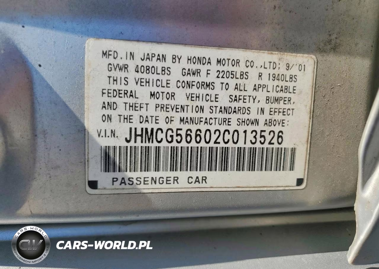2002 Honda Accord Ex VIN:JHMCG56602C013526 - 12