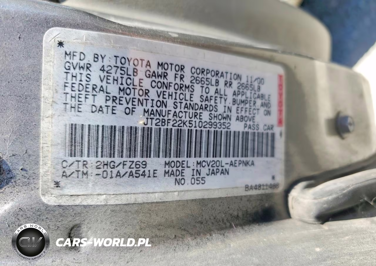 2001 Toyt Camry VIN:JT2BF22K510299352 - 12