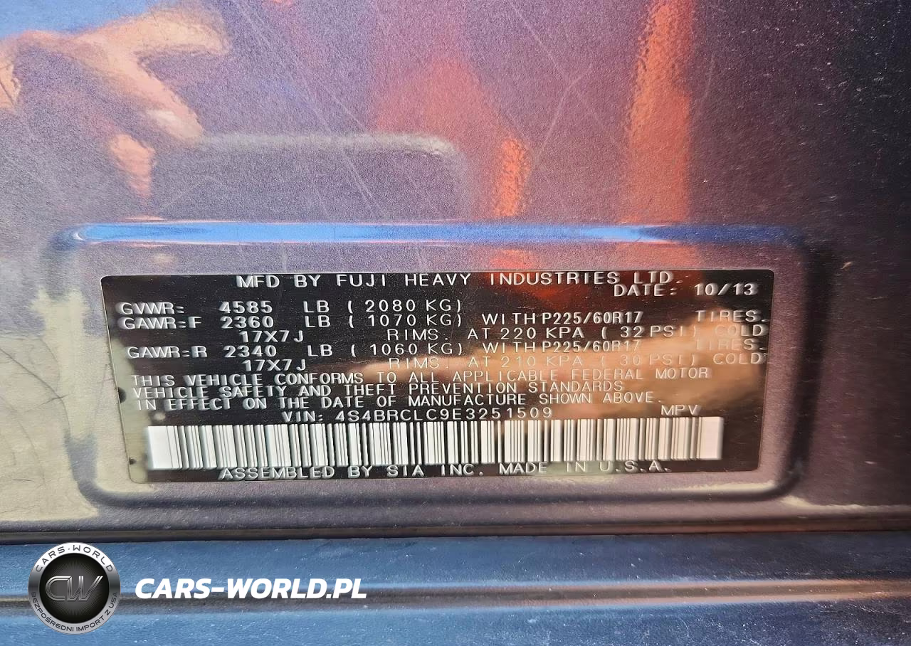 2014 Subaru Outback 2.5I Limited VIN:4S4BRCLC9E3251509 - 14