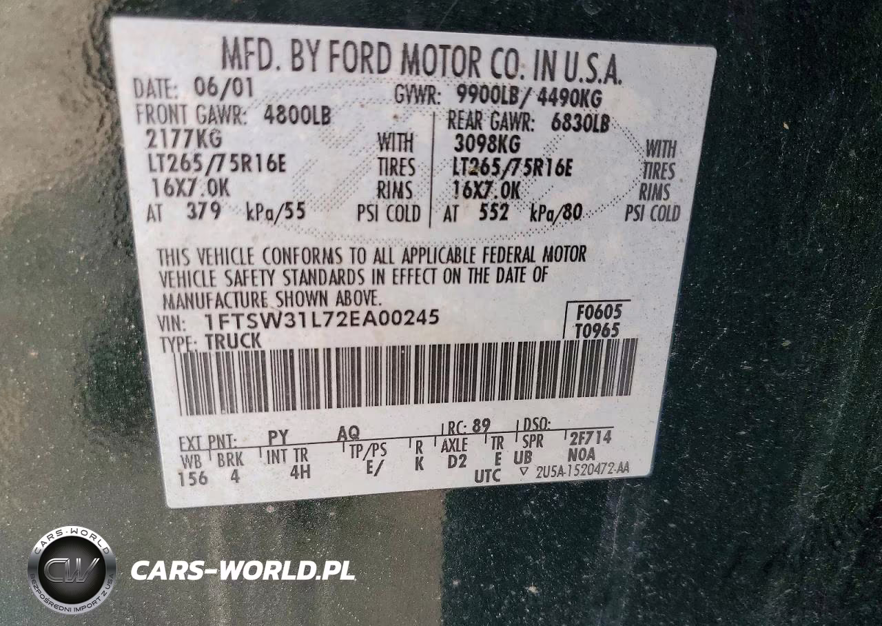 2002 Ford F150 VIN:1FTSW31L72EA00245 - 12