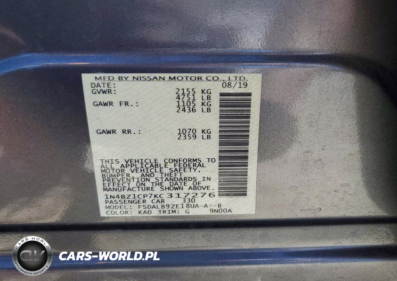 2019 Nissan Leaf S Plus VIN:1N4BZ1CP7KC317276 - 14