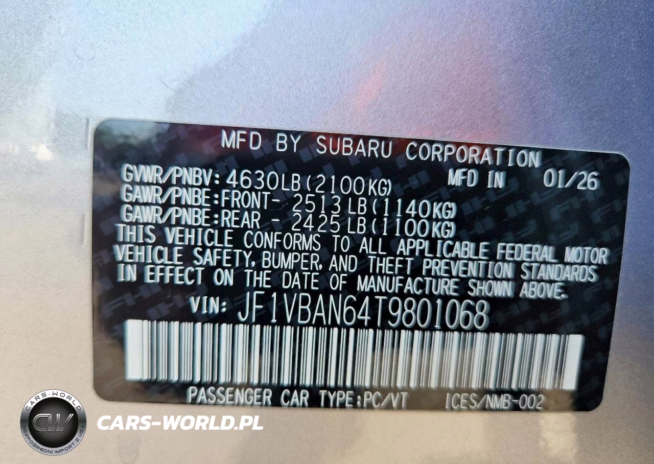 2026 Subaru Wrx Limited VIN:JF1VBAN64T9801068 - 12