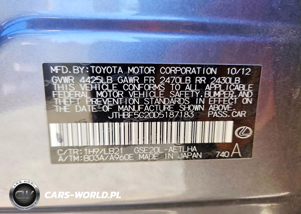 2013 Lexus Is 250 VIN:JTHBF5C20D5187183 - 12