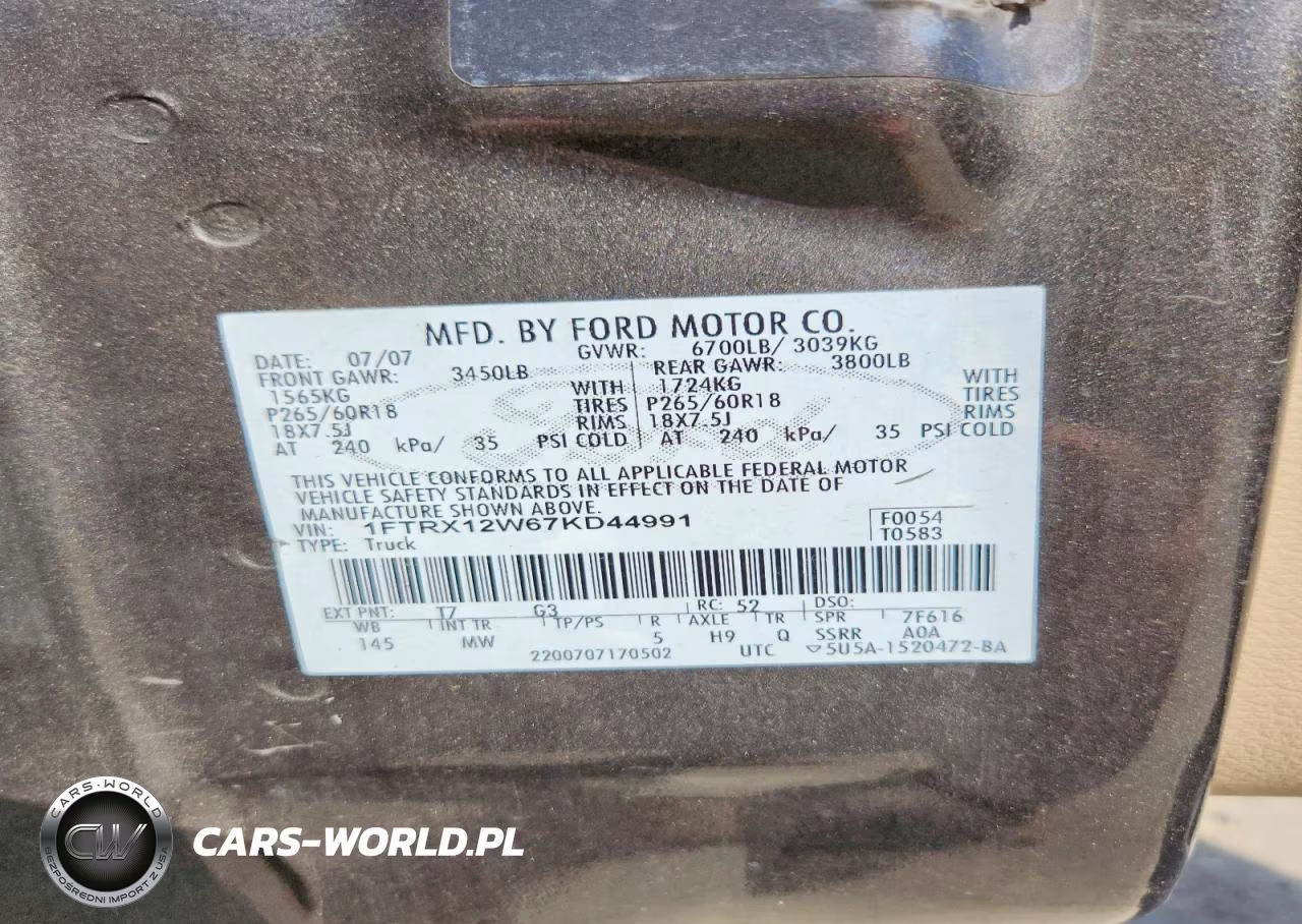 2007 Ford F150 VIN:1FTRX12W67KD44991 - 12