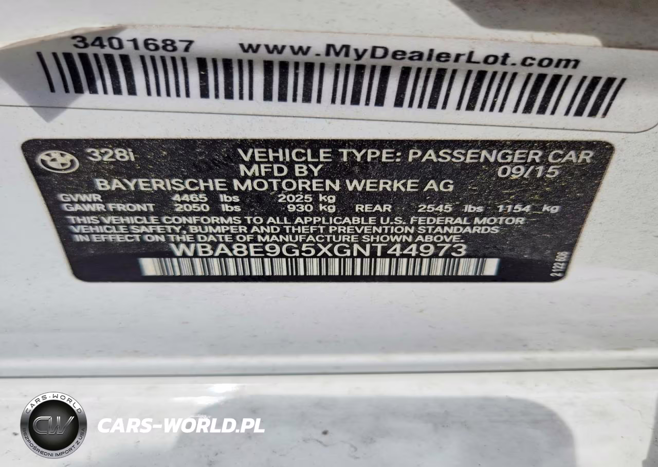 2016 BMW 328 I Sulev VIN:WBA8E9G5XGNT44973 - 12