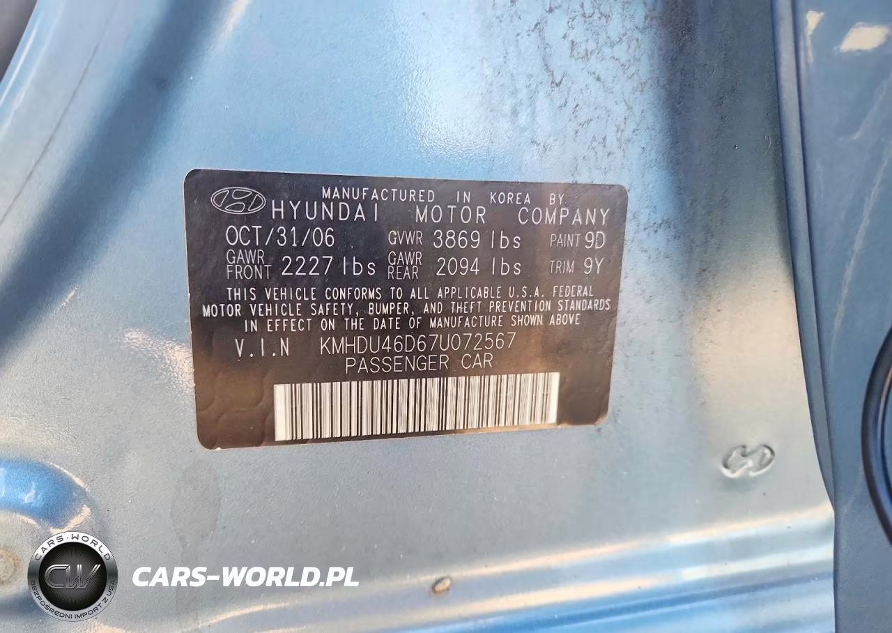 2007 Hyundai Elantra Gls VIN:KMHDU46D67U072567 - 12