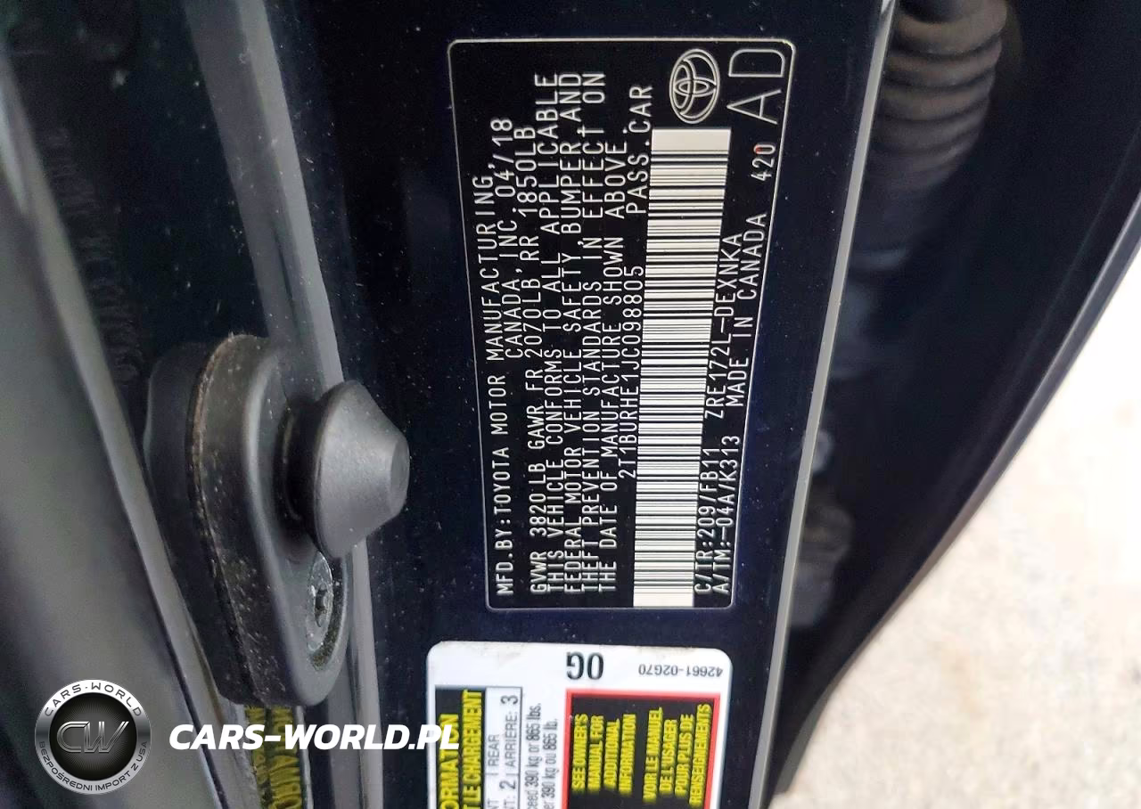 2018 Toyota Corolla Le VIN:2T1BURHE1JC098805 - 13