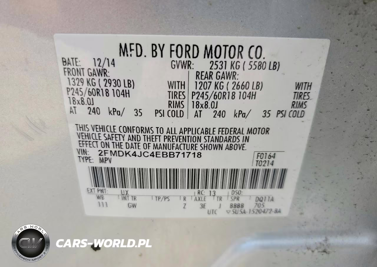 2014 Ford 2110 VIN:2FMDK4JC4EBB71718 - 13