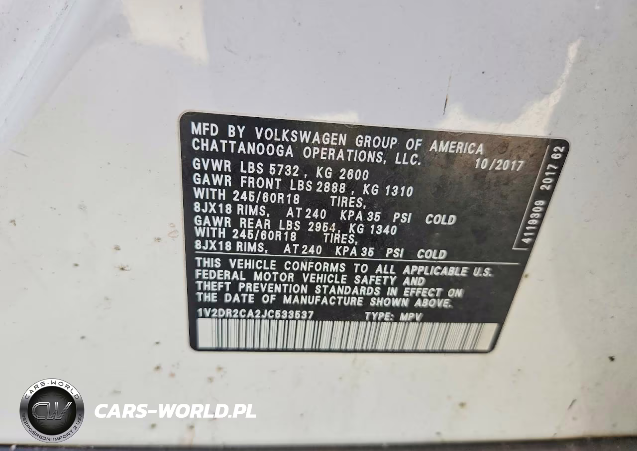 2018 Volkswagen Atlas Se VIN:1V2DR2CA2JC533537 - 12