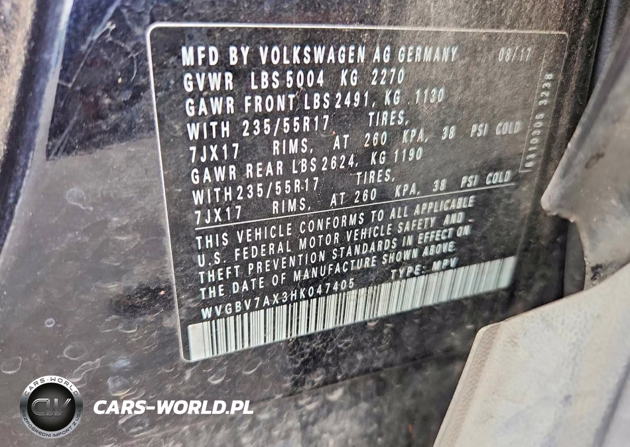 2017 Volkswagen Tiguan S VIN:WVGBV7AX3HK047405 - 13