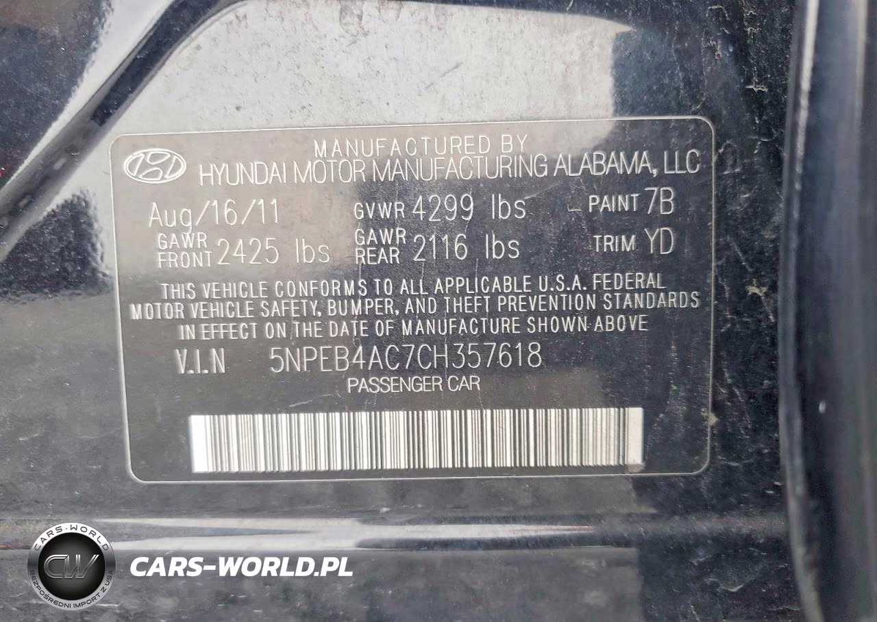 2012 Hyundai Sonata Gls VIN:5NPEB4AC7CH357618 - 13