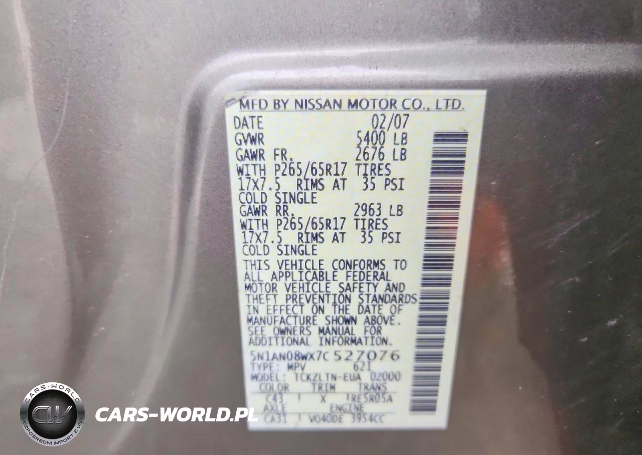 2007 Nissan Xterra Off Road-S-Se VIN:5N1AN08WX7C527076 - 14