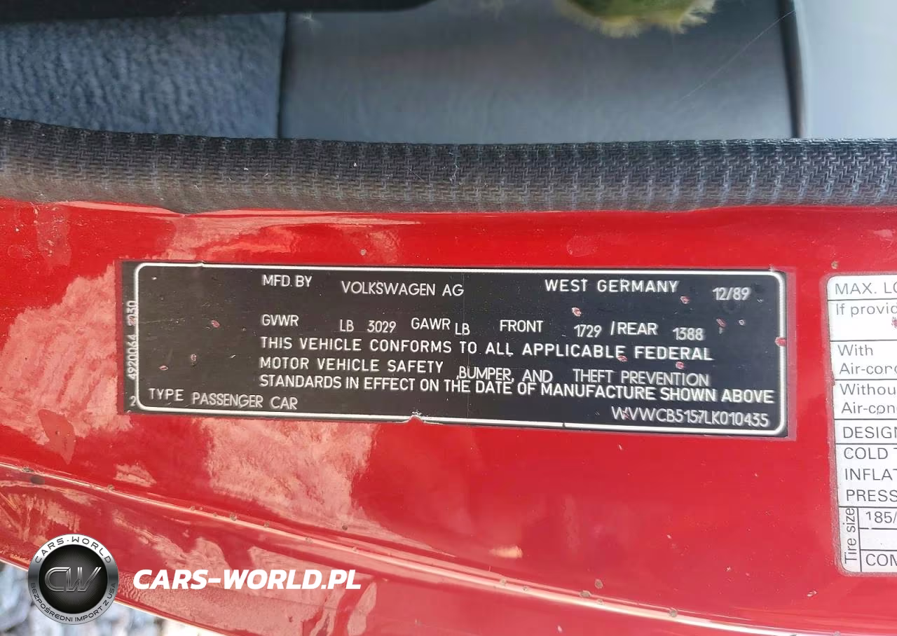 1990 Volkswagen Cabriolet VIN:WVWCB5157LK010435 - 12