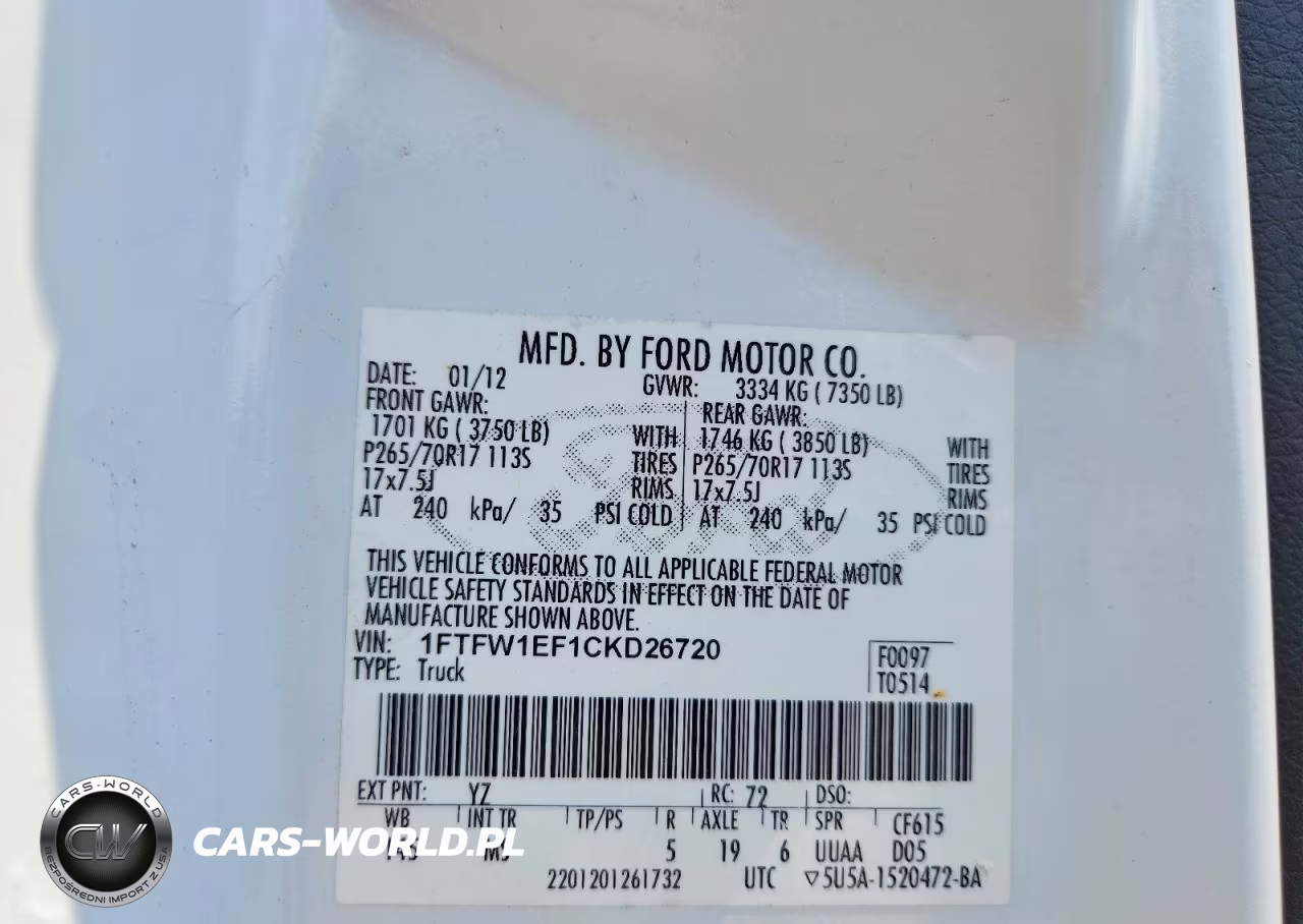 2012 Ford F150 Supercrew VIN:1FTFW1EF1CKD26720 - 12