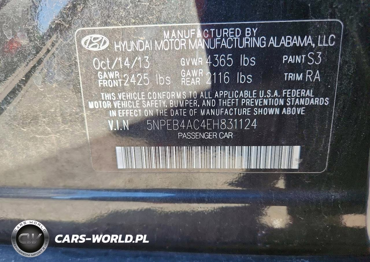 2014 Hyundai Sonata Gls VIN:5NPEB4AC4EH831124 - 12