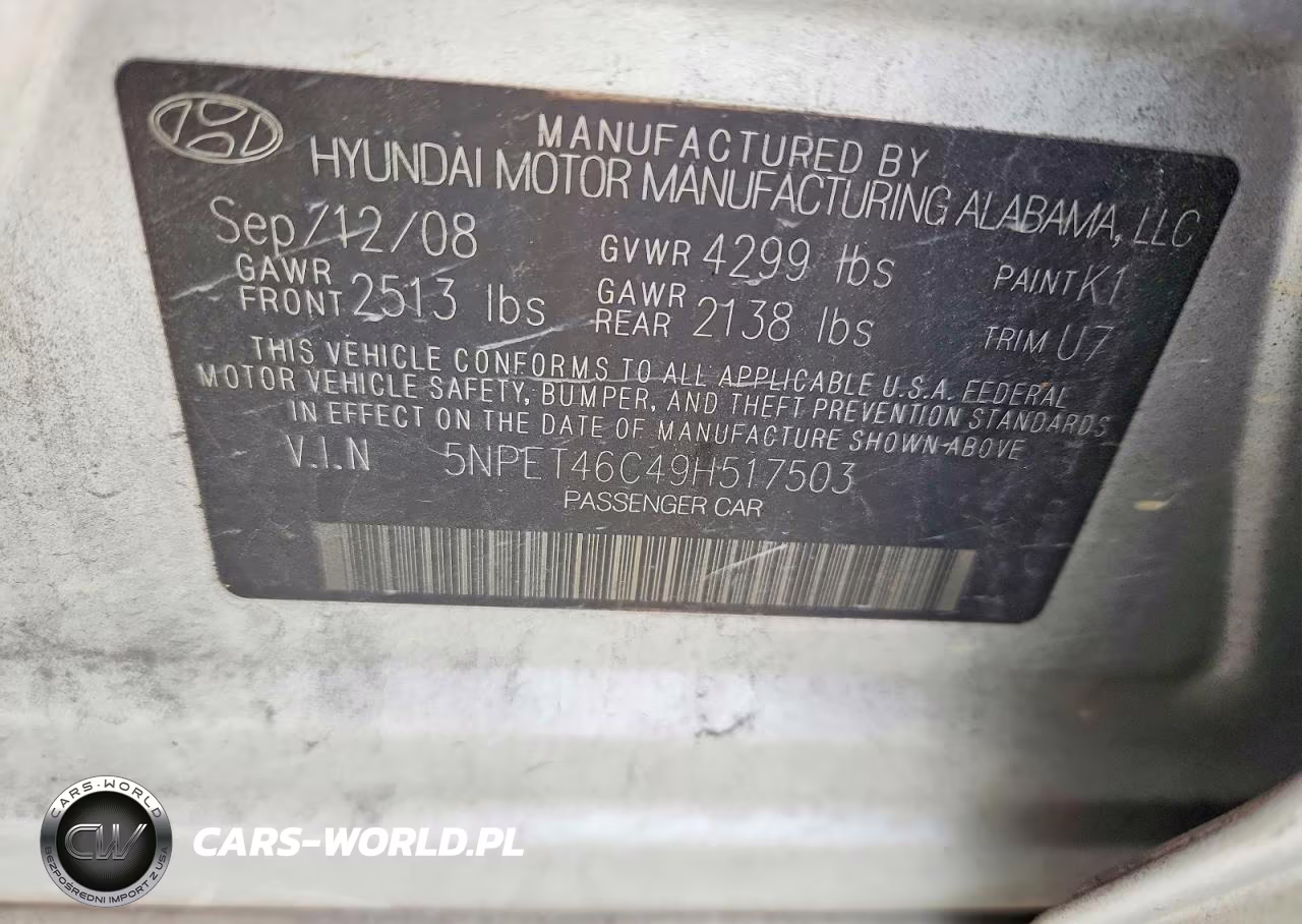 2009 Hyundai Sonata Gls VIN:5NPET46C49H517503 - 12
