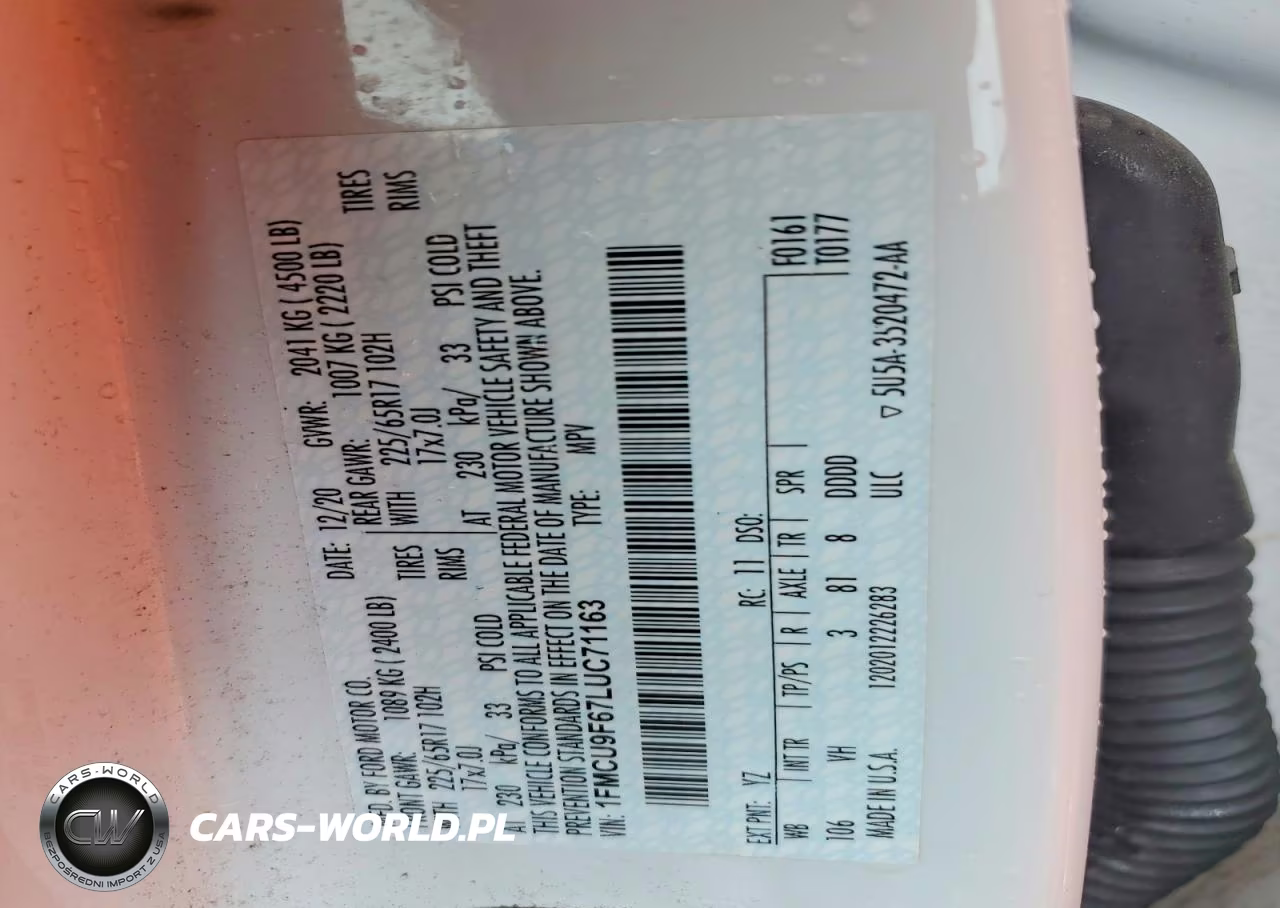 2020 Ford Escape S VIN:1FMCU9F67LUC71163 - 12