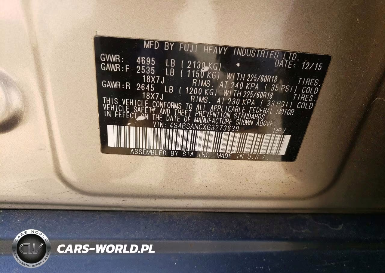 2016 Subaru Outback 2.5I Limited VIN:4S4BSANCXG3273639 - 13