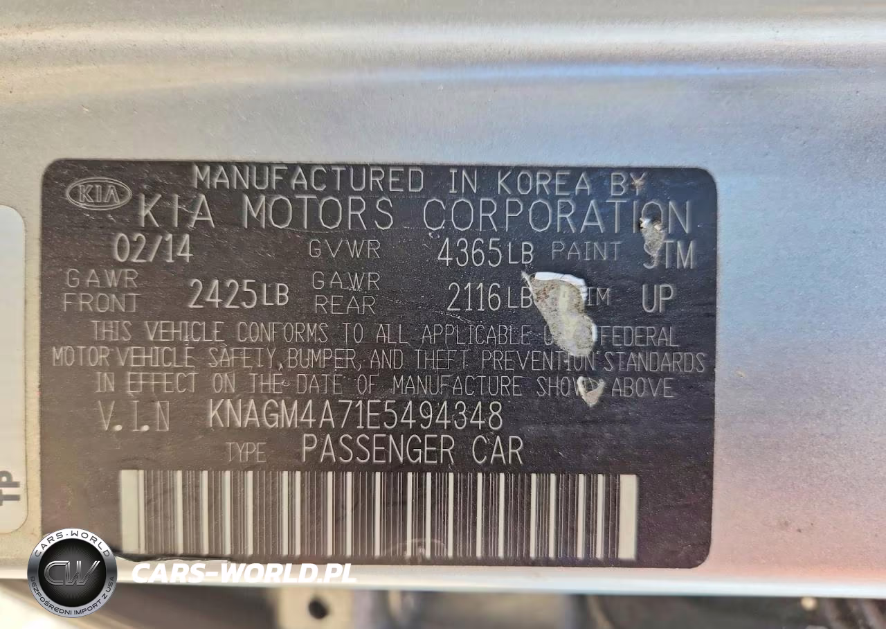 2014 Kia Optima Lx VIN:KNAGM4A71E5494348 - 12