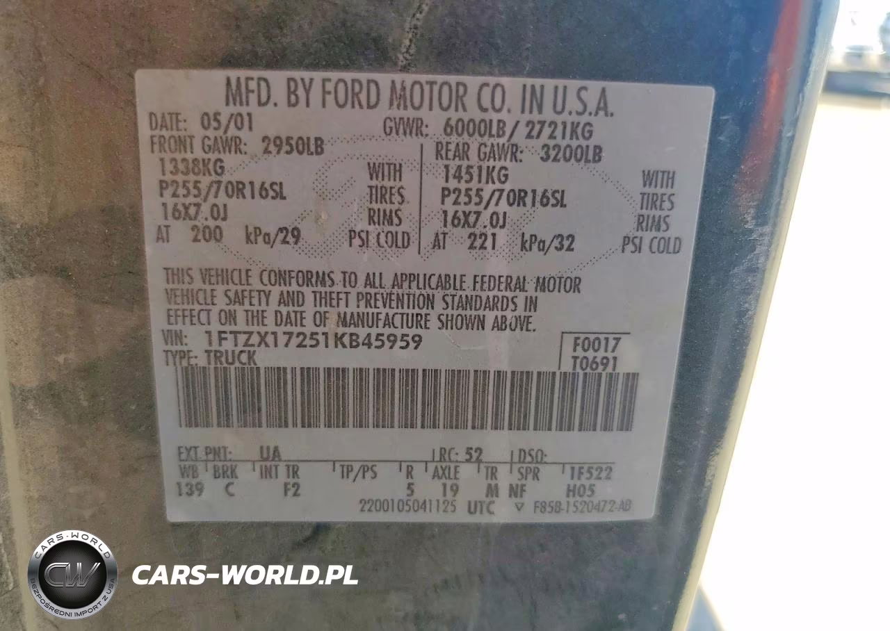 2001 Ford F150 VIN:1FTZX17251KB45959 - 12
