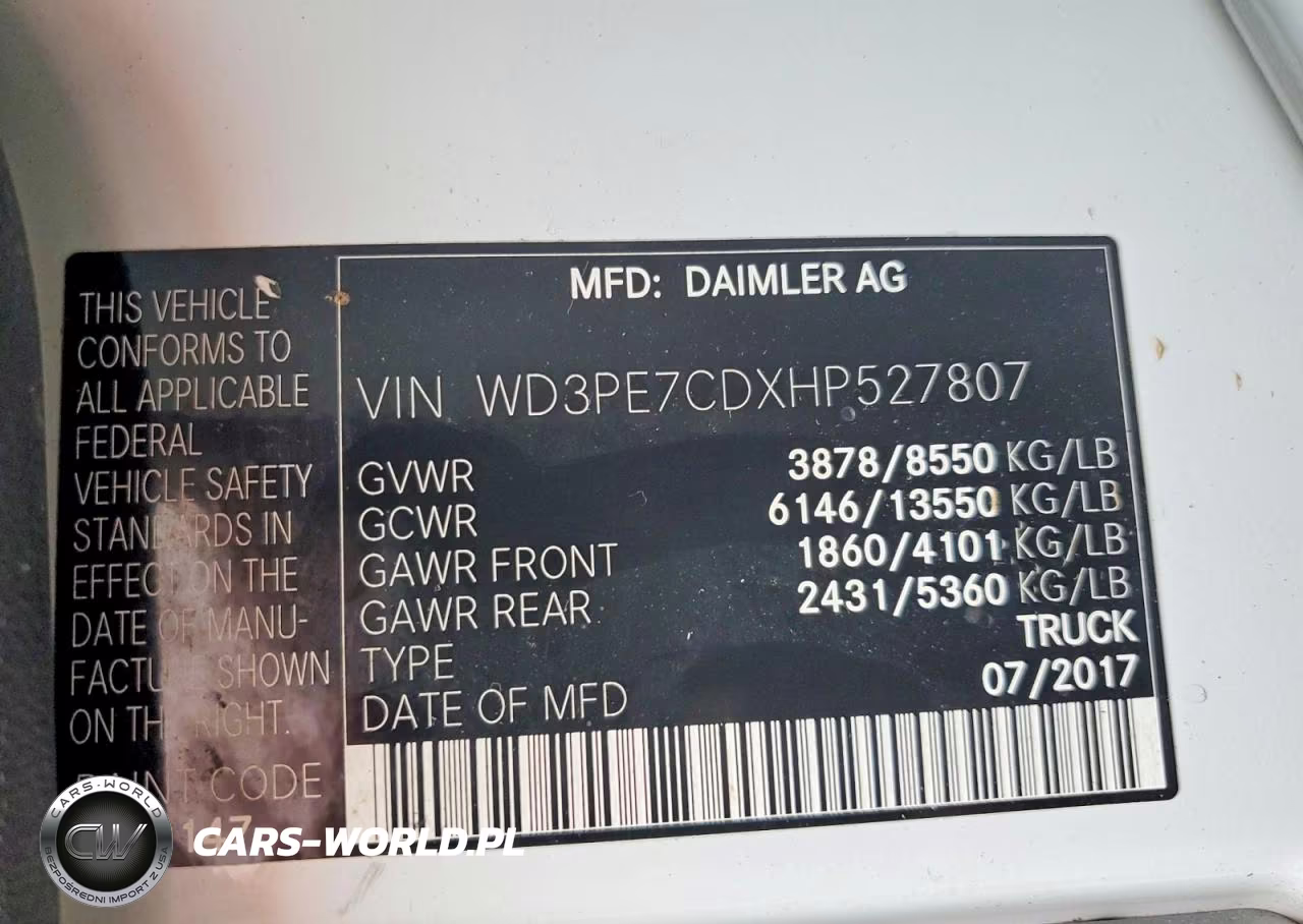 2017 Mercedes Benz Sprinter 2500 Delivery Van VIN:WD3PE7CDXHP527807 - 13