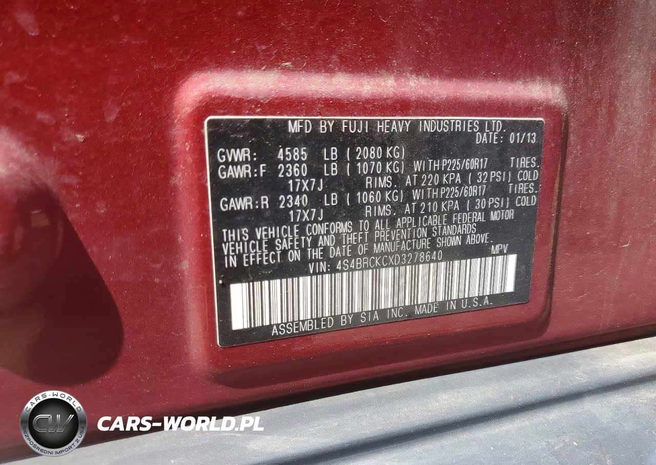 2013 Subaru Outback 2.5I Limited VIN:4S4BRCKCXD3278640 - 13