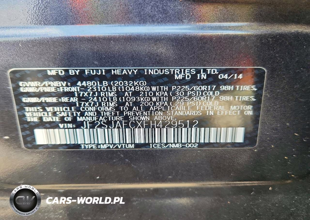 2015 Subaru Forester 2.5I Premium VIN:JF2SJAFCXFH429512 - 14