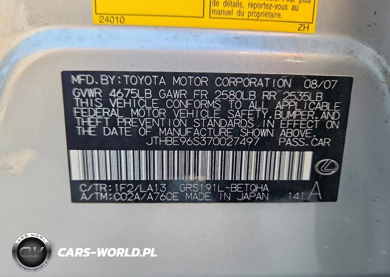 2007 Lexus Gs 350 VIN:JTHBE96S370027497 - 13