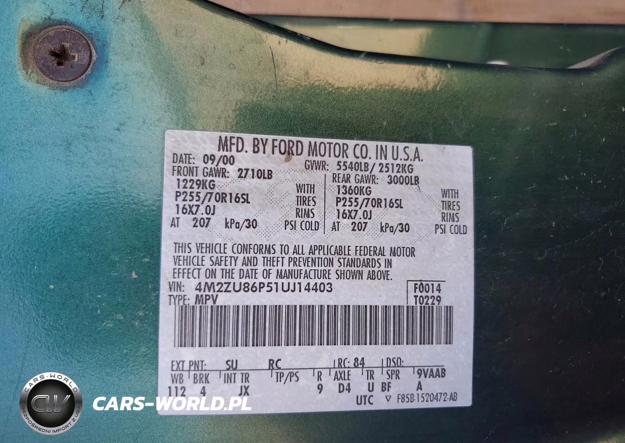 2001 Mercury Mountaineer VIN:4M2ZU86P51UJ14403 - 13