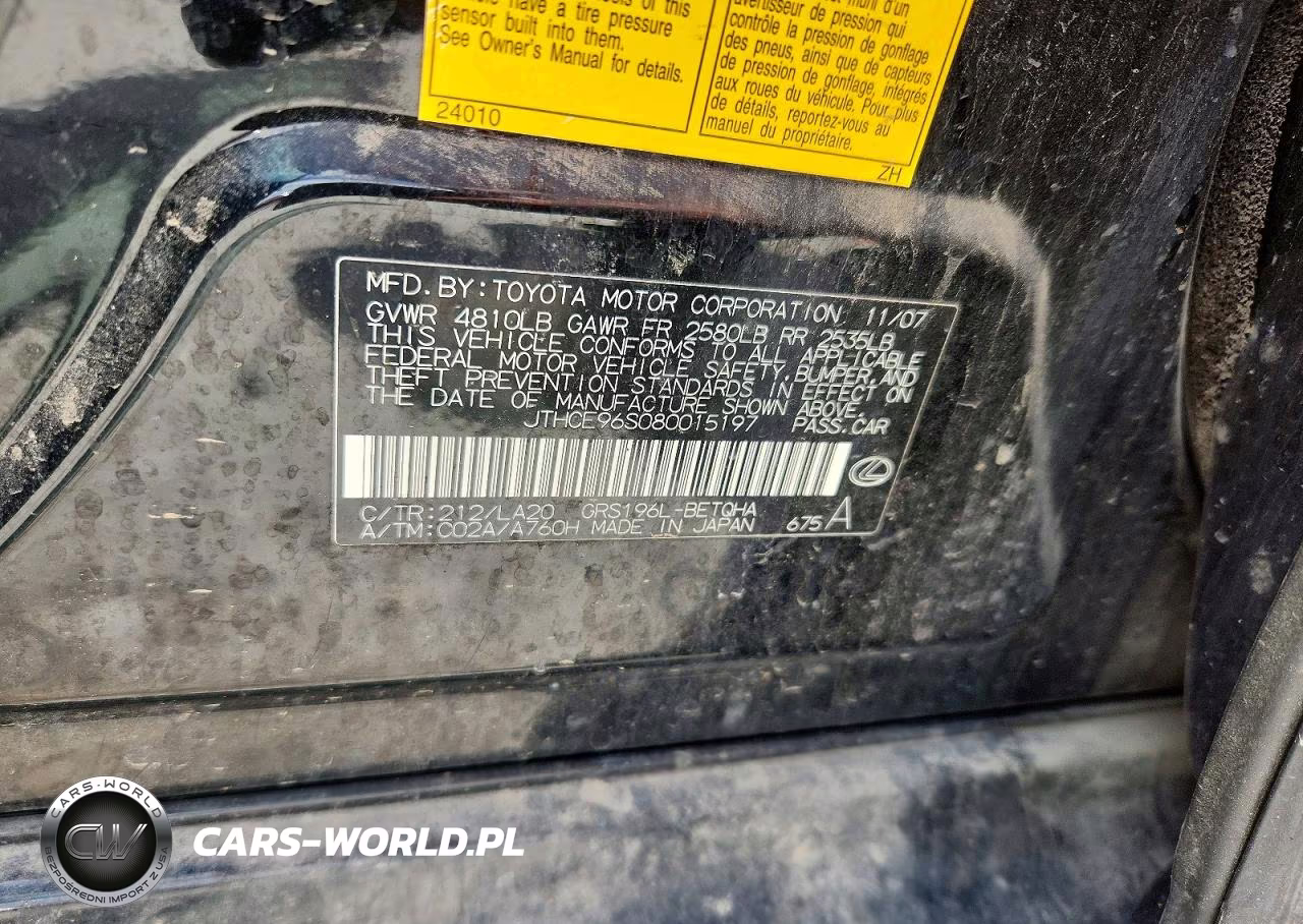 2008 Lexus Gs 350 VIN:JTHCE96S080015197 - 12
