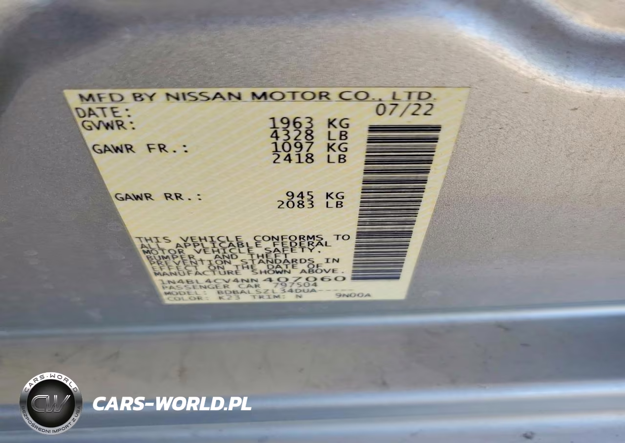 2022 Nissan Altima Sr VIN:1N4BL4CV4NN407060 - 12