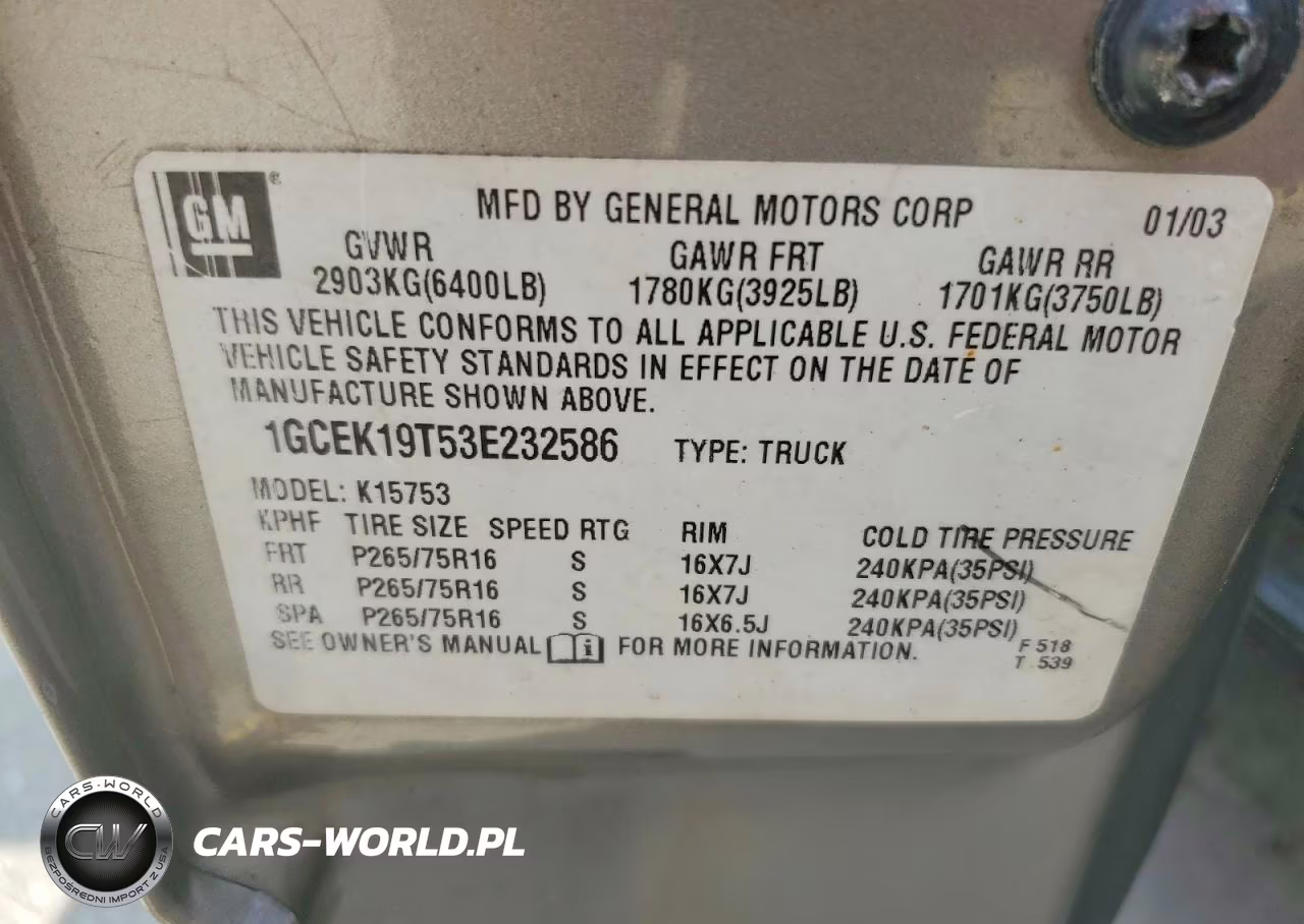 2003 Chevrolet Silverado K1500 VIN:1GCEK19T53E232586 - 13