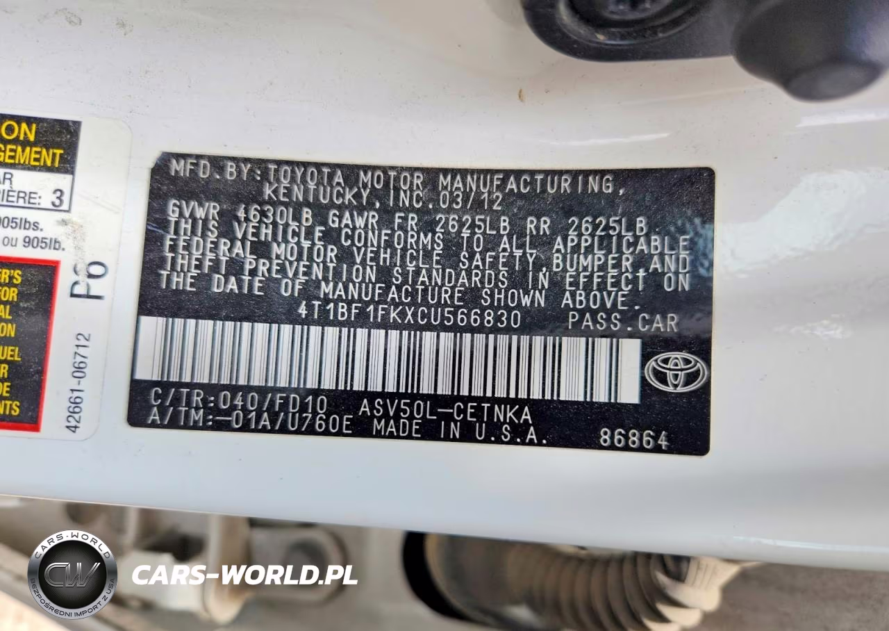 2012 Toyota Camry Le VIN:4T1BF1FKXCU566830 - 13