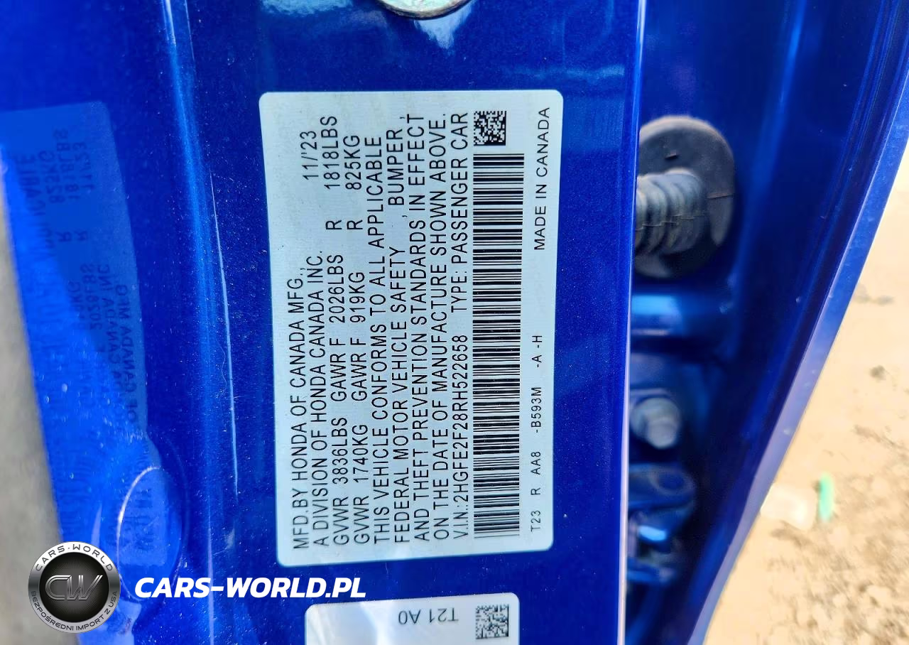 2024 Honda Civic Lx VIN:2HGFE2F28RH522658 - 13