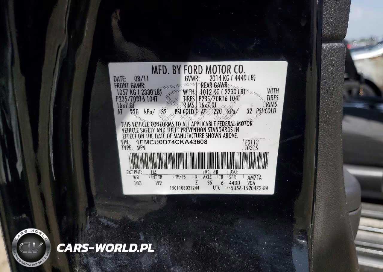 2012 Ford Escape Xlt VIN:1FMCU0D74CKA43608 - 13