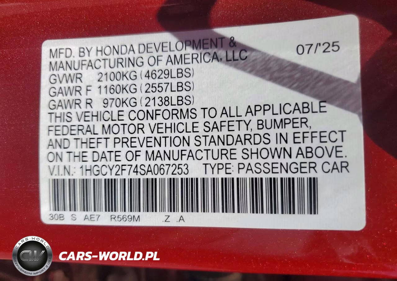 2025 Honda Accord VIN:1HGCY2F74SA067253 - 12