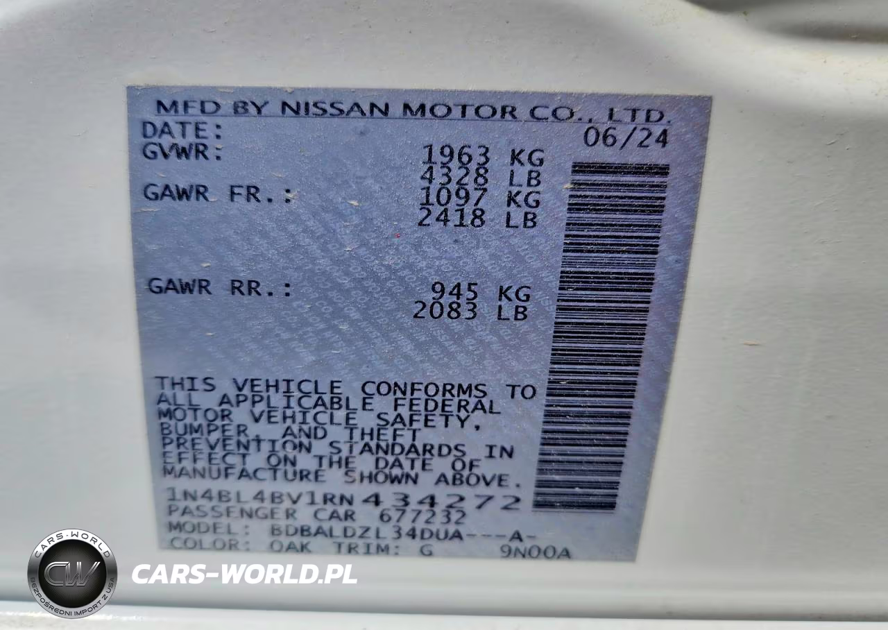 2024 Nissan Altima S Fwd VIN:1N4BL4BV1RN434272 - 13