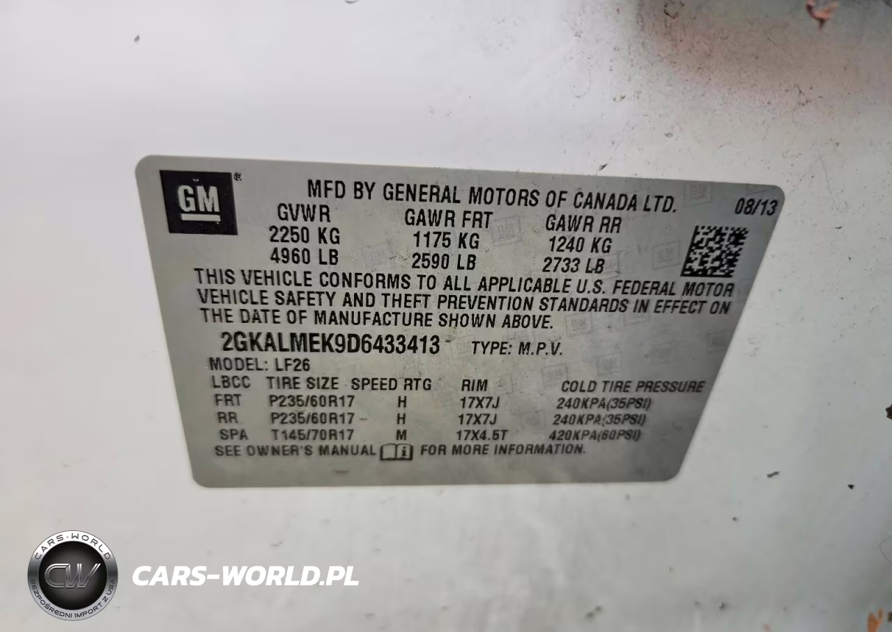 2013 GMC Terrain Sle VIN:2GKALMEK9D6433413 - 13