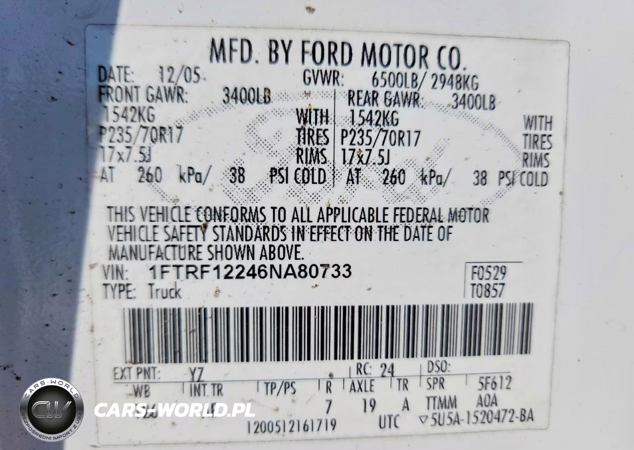 2006 Ford F150 VIN:1FTRF12246NA80733 - 12