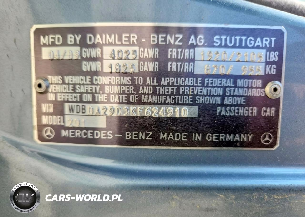 1989 Mercedes-Benz 190 E 2.6 VIN:WDBDA29D3KF624910 - 12