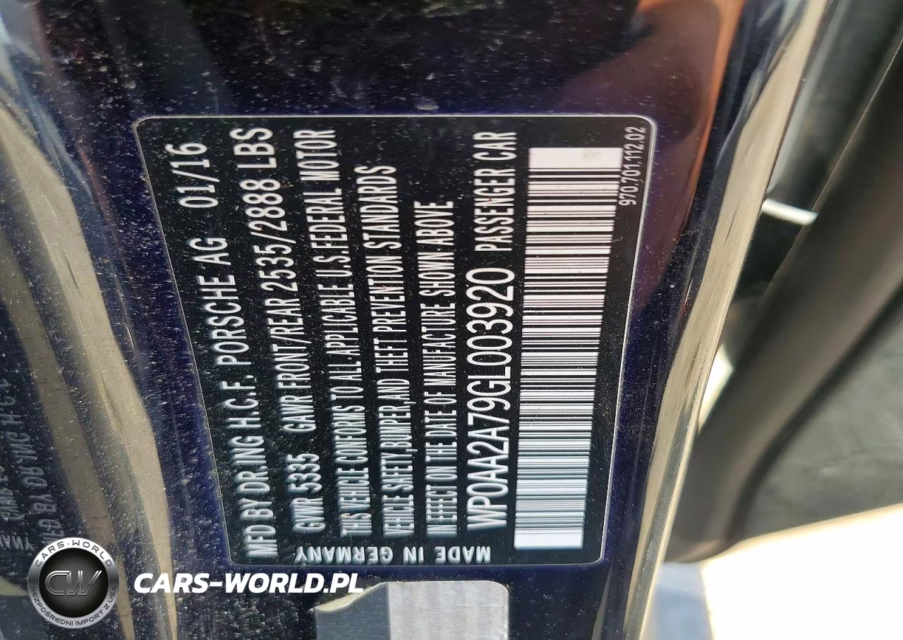 2016 Porsche Panamera 2 VIN:WP0AA2A79GL003920 - 12